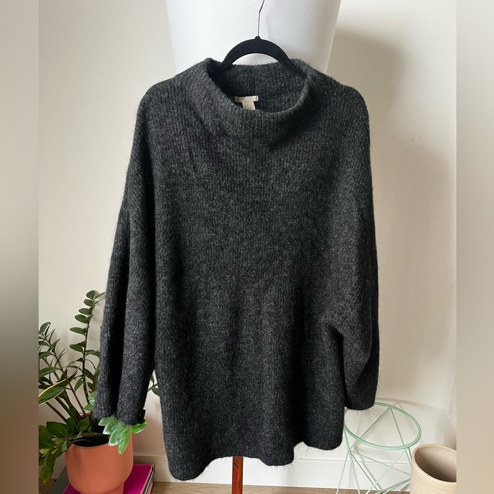 H&M Oversized Wool Blend Mock Turtleneck Sweater in Gray